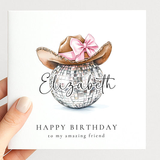 Disco Cowgirl Birthday Card Personalised