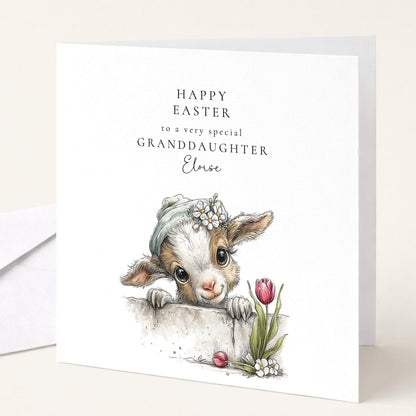 Easter Card Granddaughter – Personalised Lamb Floral Design With Custom Name