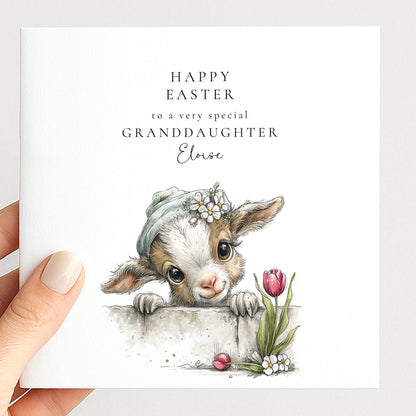 Easter Card Granddaughter – Personalised Lamb Floral Design With Custom Name