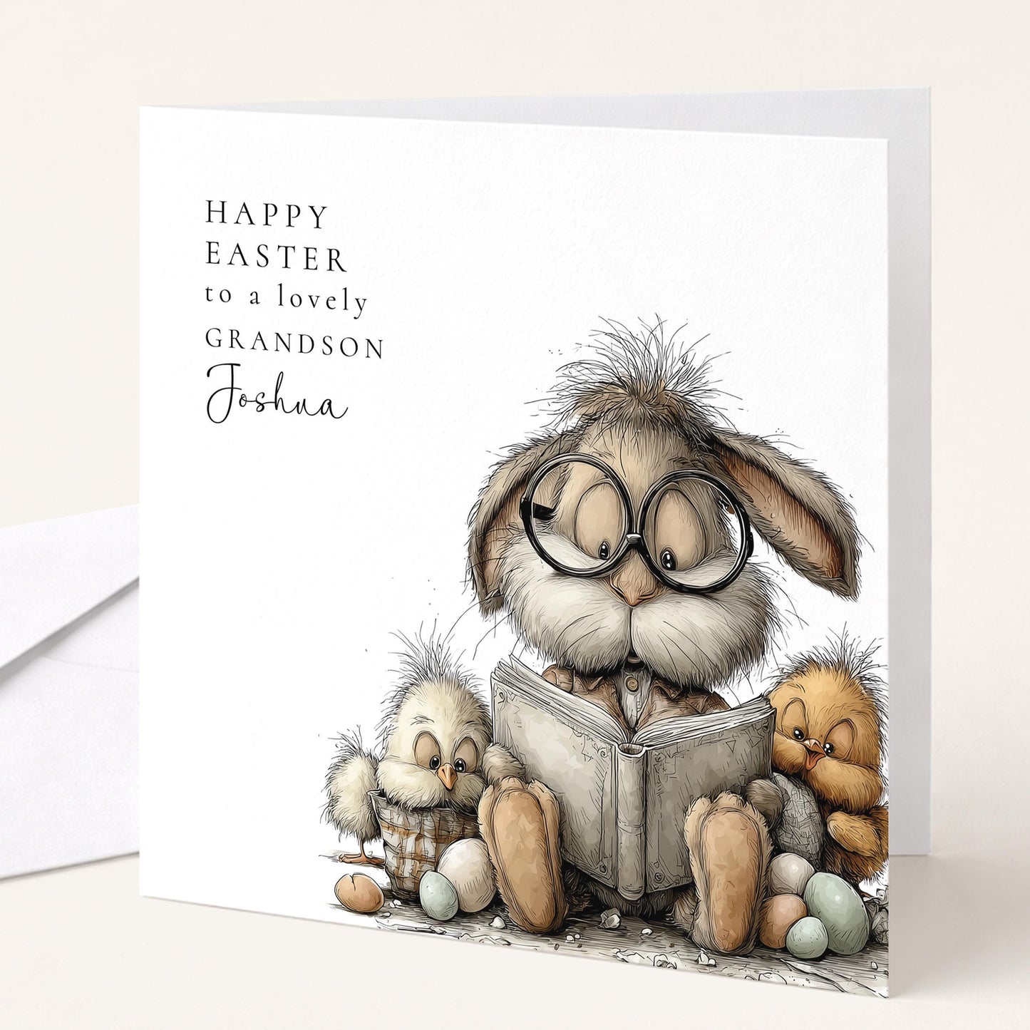 Easter Card Grandson – Personalised Bunny & Chicks Spring Greeting Card
