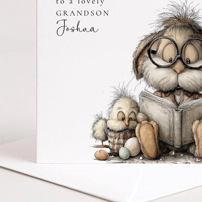Easter Card Grandson – Personalised Bunny & Chicks Spring Greeting Card