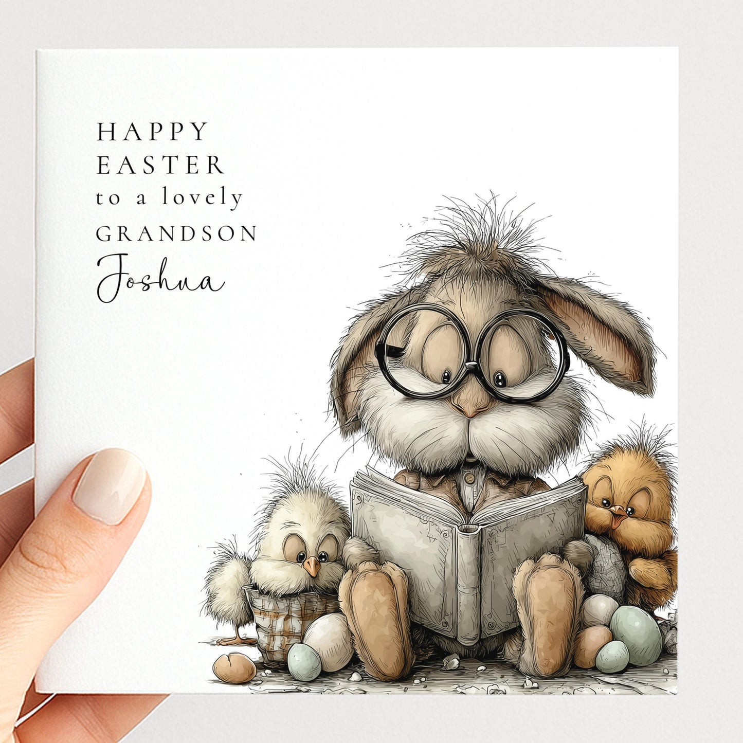 Easter Card Grandson – Personalised Bunny & Chicks Spring Greeting Card