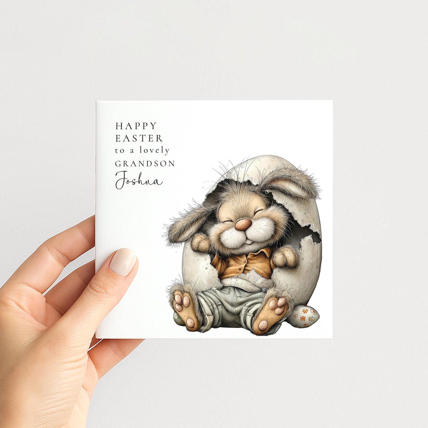 Easter Card Grandson – Personalised Bunny Easter Card With Custom Name