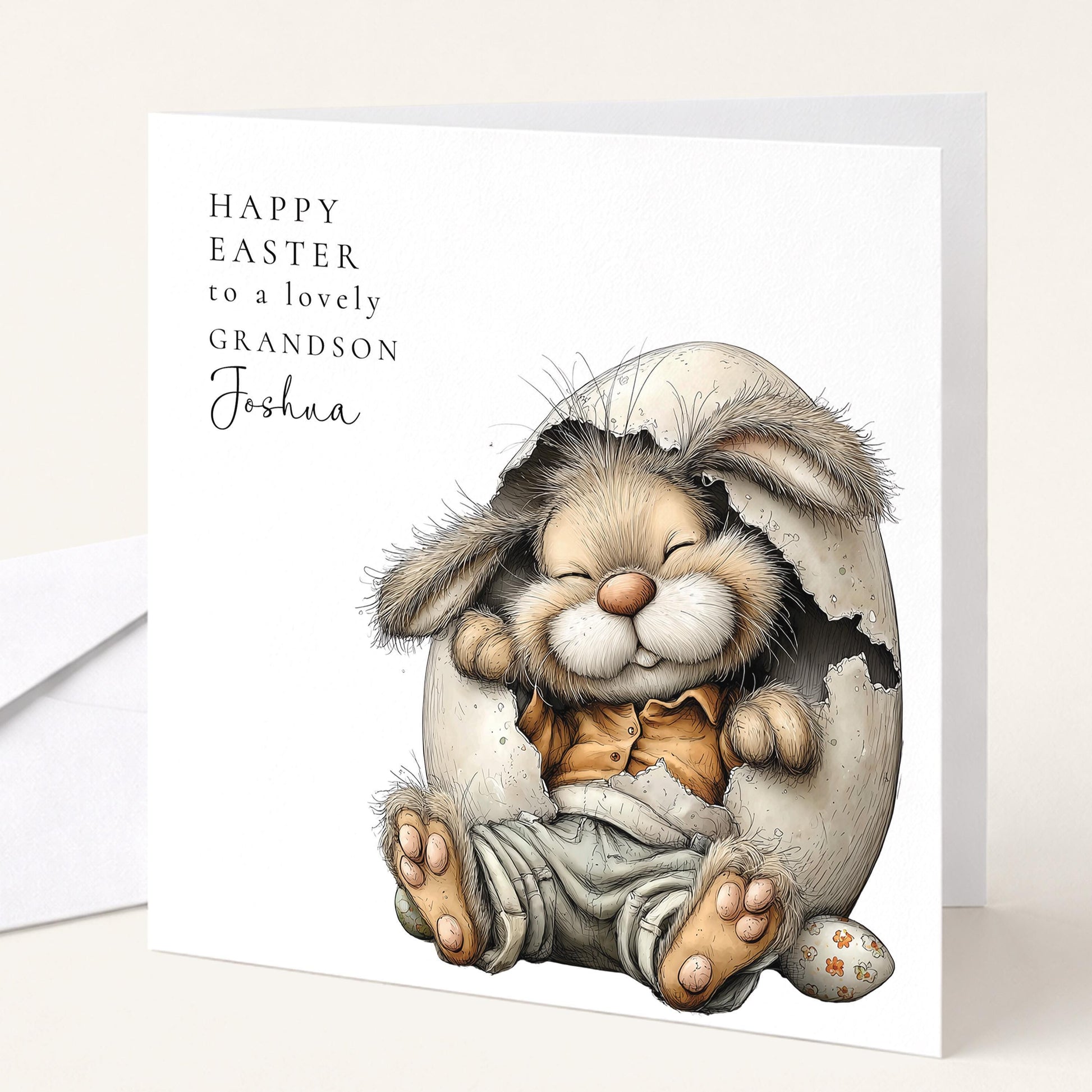 Easter Card Grandson – Personalised Bunny Easter Card With Custom Name