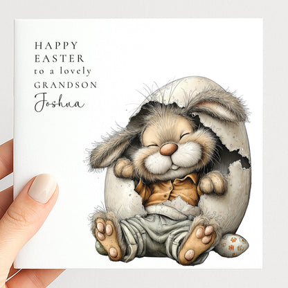 Easter Card Grandson – Personalised Bunny Easter Card With Custom Name