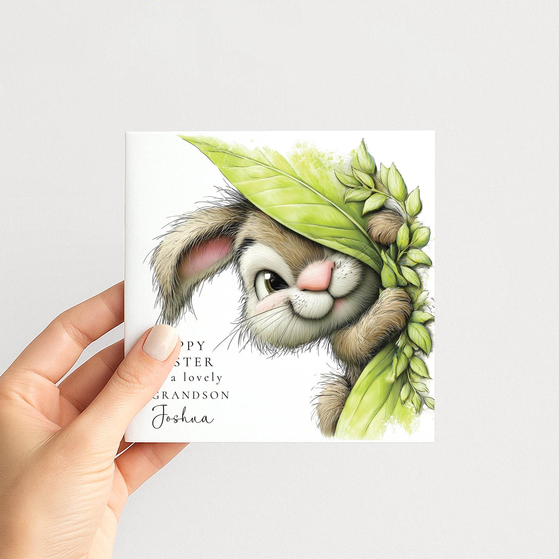 Easter Card Grandson – Personalised Bunny Easter Design | Matte Finish Folded Greeting Card