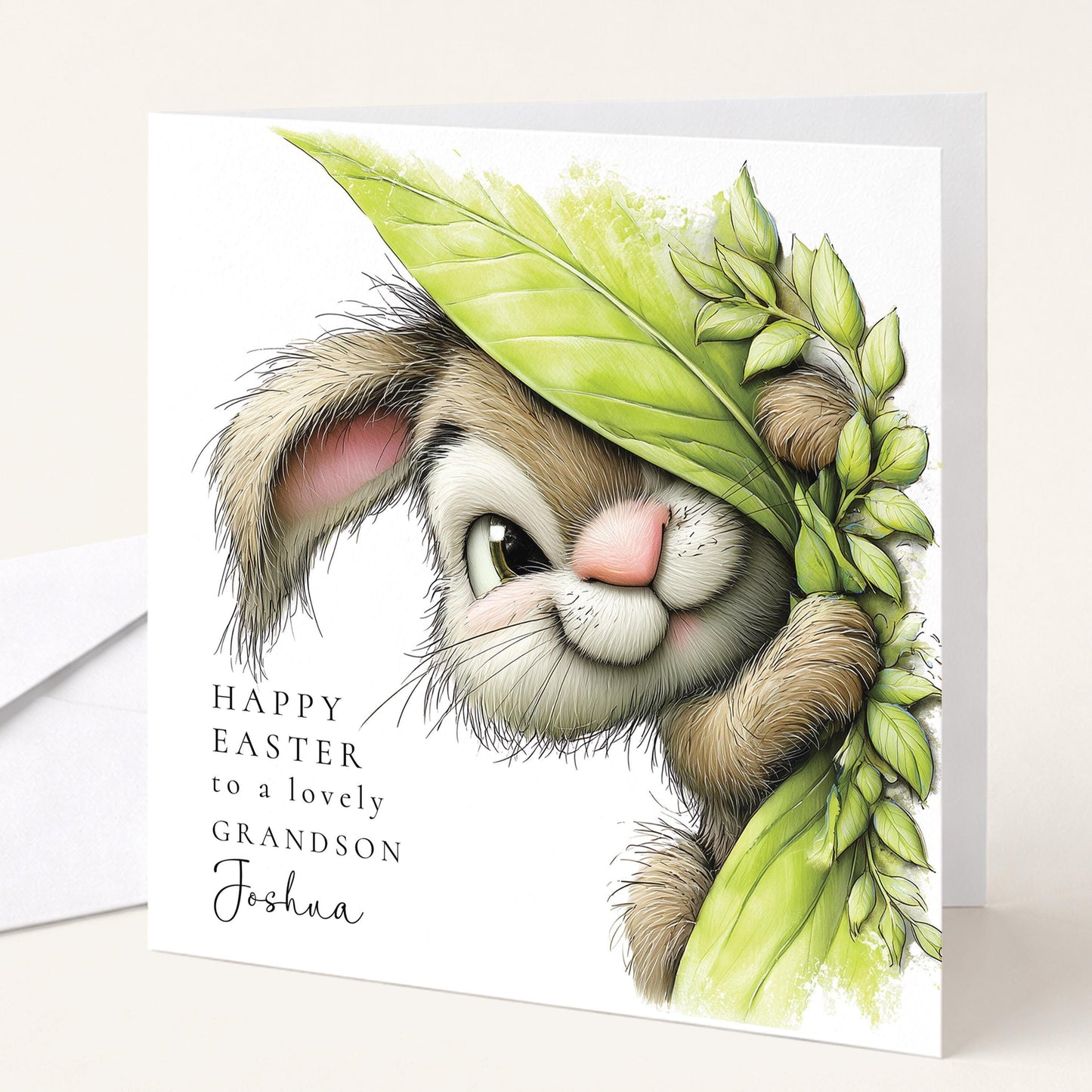 Easter Card Grandson – Personalised Bunny Easter Design | Matte Finish Folded Greeting Card