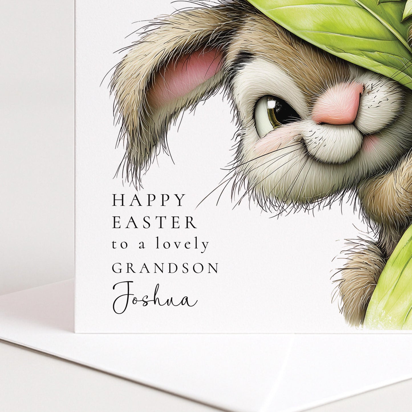 Easter Card Grandson – Personalised Bunny Easter Design | Matte Finish Folded Greeting Card