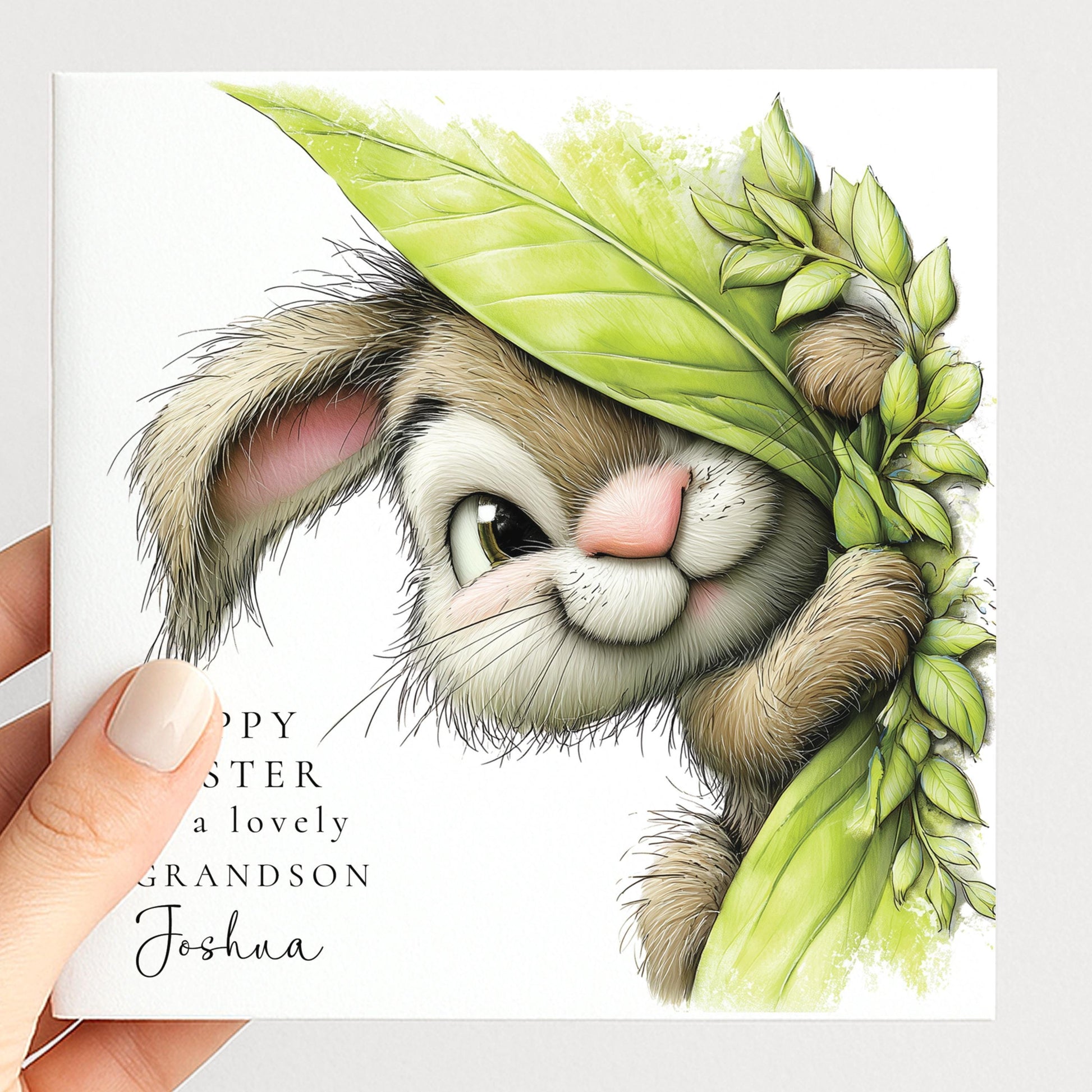 Easter Card Grandson – Personalised Bunny Easter Design | Matte Finish Folded Greeting Card