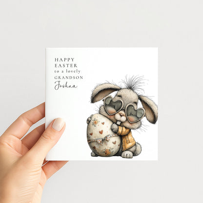 Easter Card Grandson - Personalised Bunny Easter Keepsake Card With Custom Name