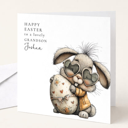 Easter Card Grandson - Personalised Bunny Easter Keepsake Card With Custom Name
