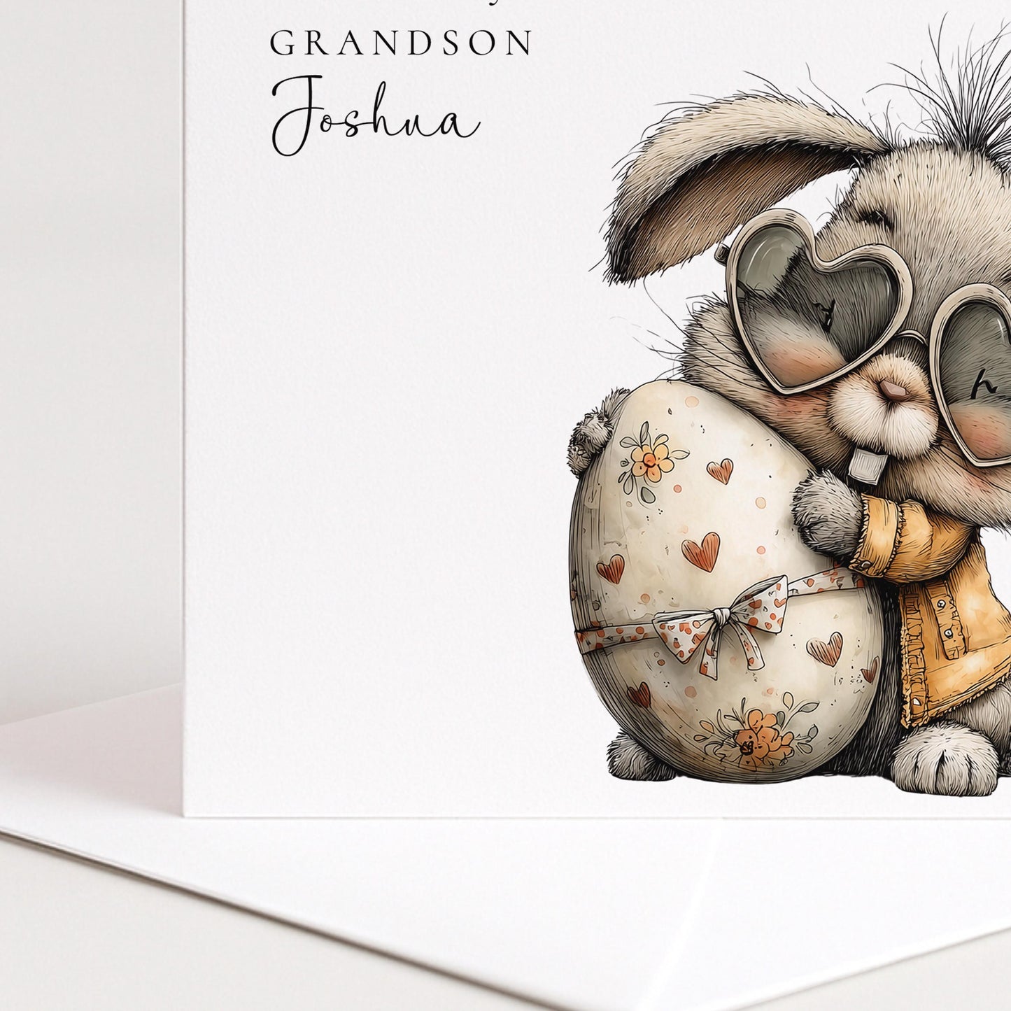 Easter Card Grandson - Personalised Bunny Easter Keepsake Card With Custom Name