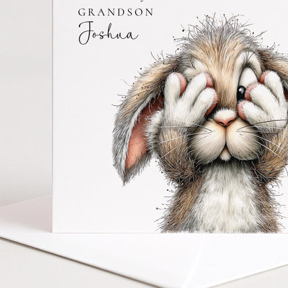 Easter Card Grandson - Personalised Bunny Keepsake With Matte Finish