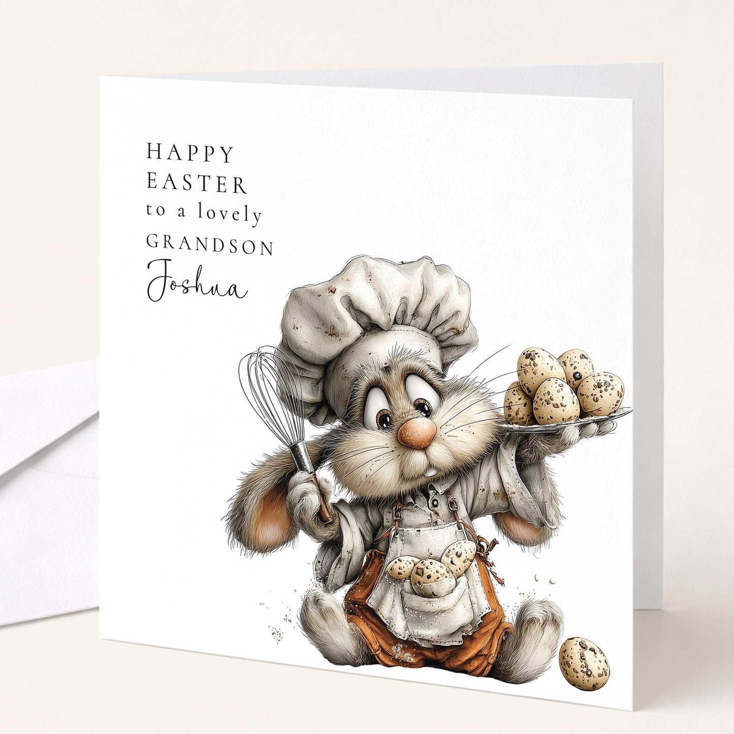 Easter Card Grandson - Personalised Cute Bunny Card With Matte Finish