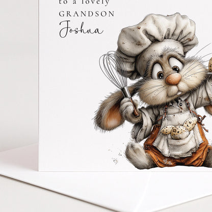 Easter Card Grandson - Personalised Cute Bunny Card With Matte Finish