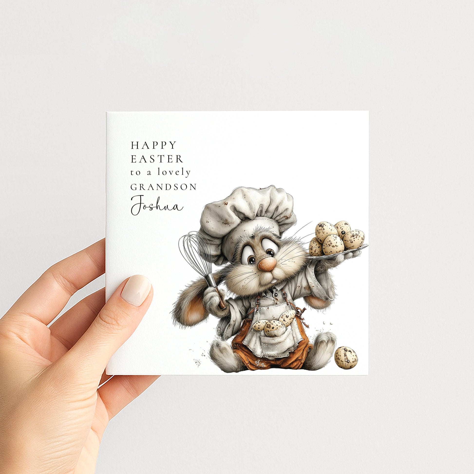 Easter Card Grandson - Personalised Cute Bunny Card With Matte Finish