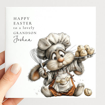 Easter Card Grandson - Personalised Cute Bunny Card With Matte Finish