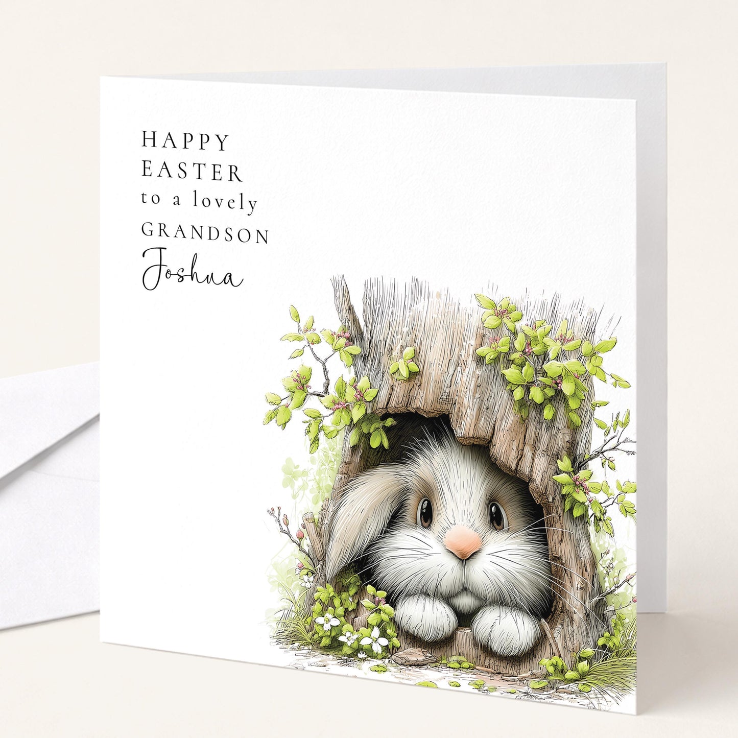 Easter Card Grandson – Personalised Woodland Bunny Keepsake With Custom Name