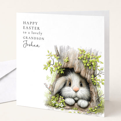 Easter Card Grandson – Personalised Woodland Bunny Keepsake With Custom Name