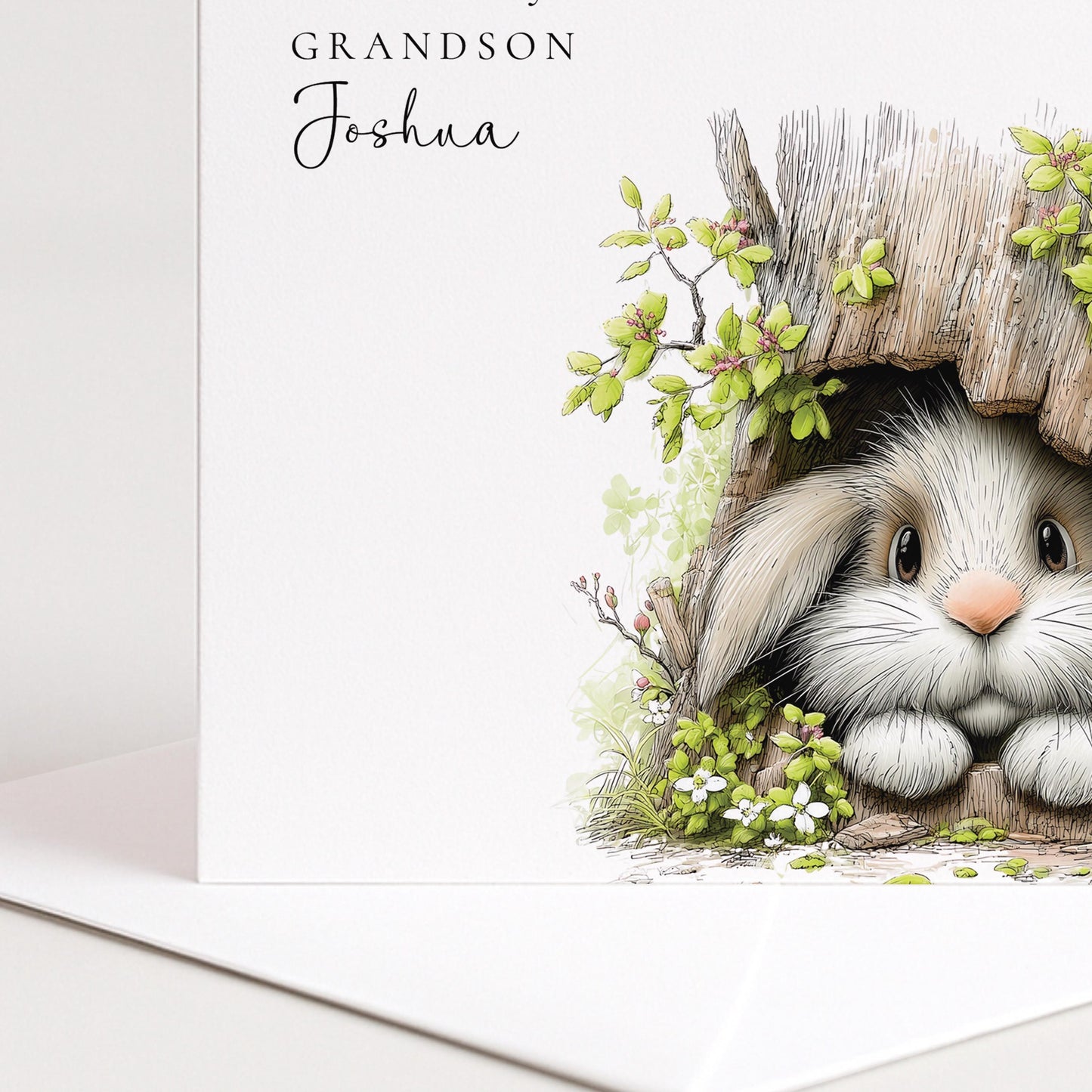 Easter Card Grandson – Personalised Woodland Bunny Keepsake With Custom Name