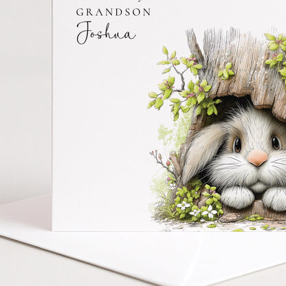 Easter Card Grandson – Personalised Woodland Bunny Keepsake With Custom Name
