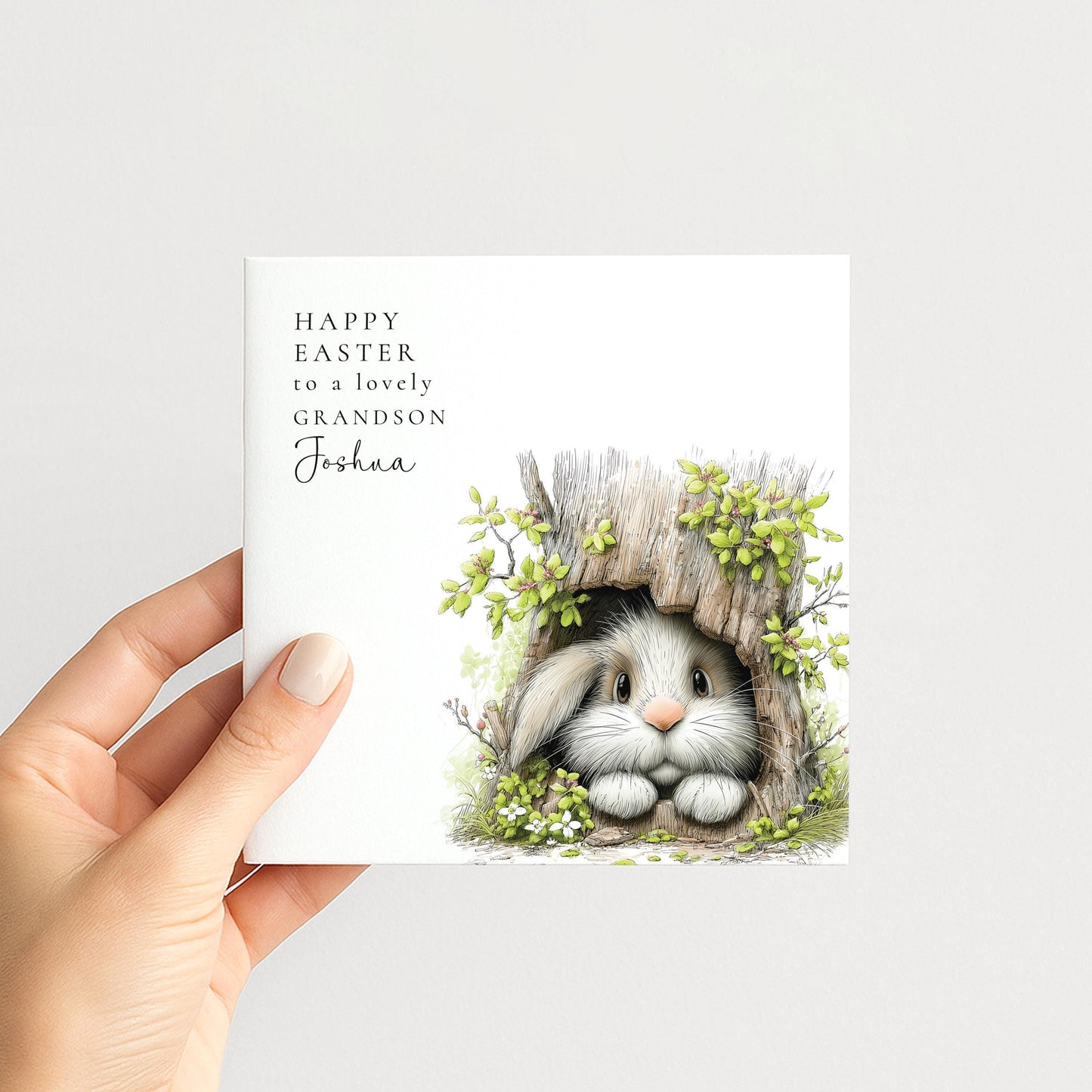Easter Card Grandson – Personalised Woodland Bunny Keepsake With Custom Name