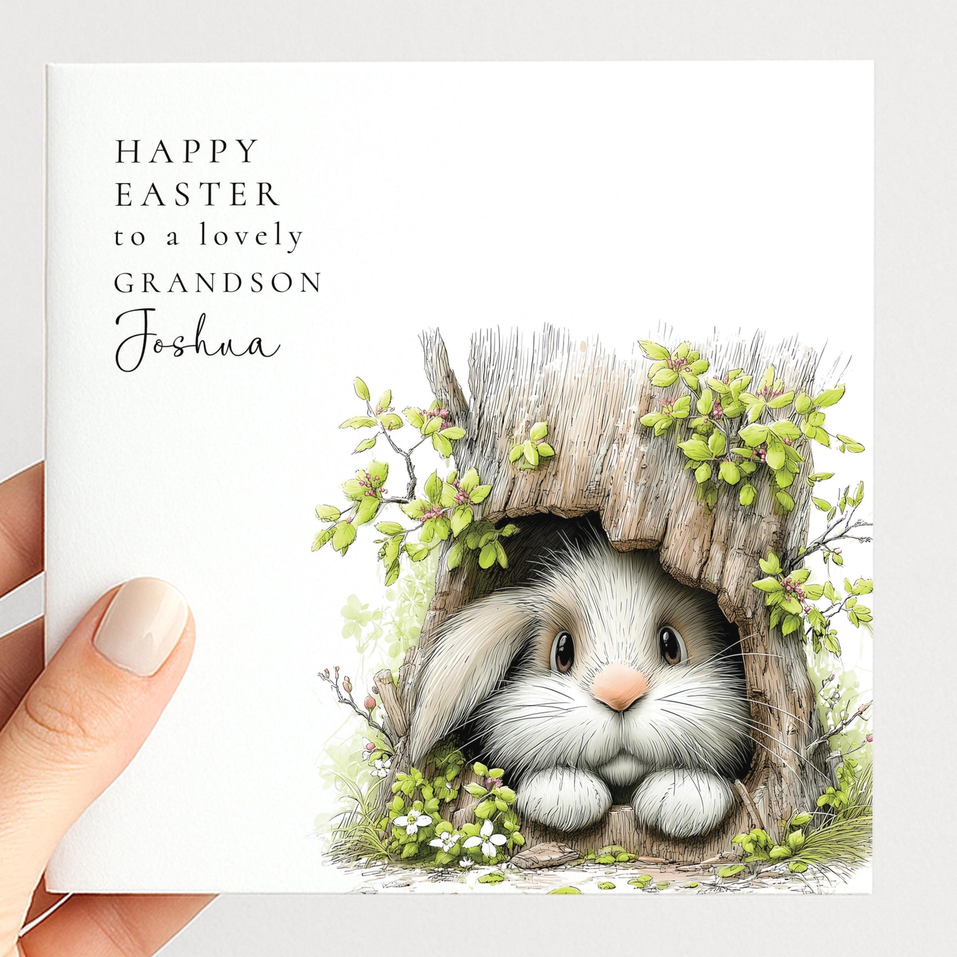 Easter Card Grandson – Personalised Woodland Bunny Keepsake With Custom Name