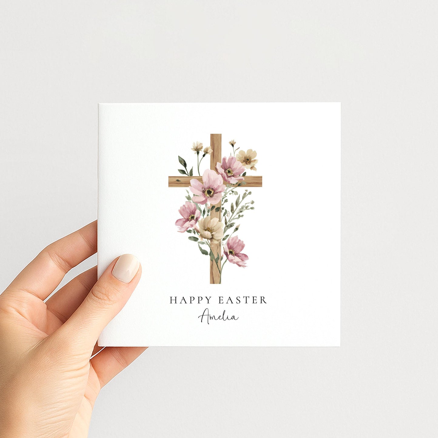 Easter Card – Personalised Floral Cross Card With Matte Finish & Custom Name