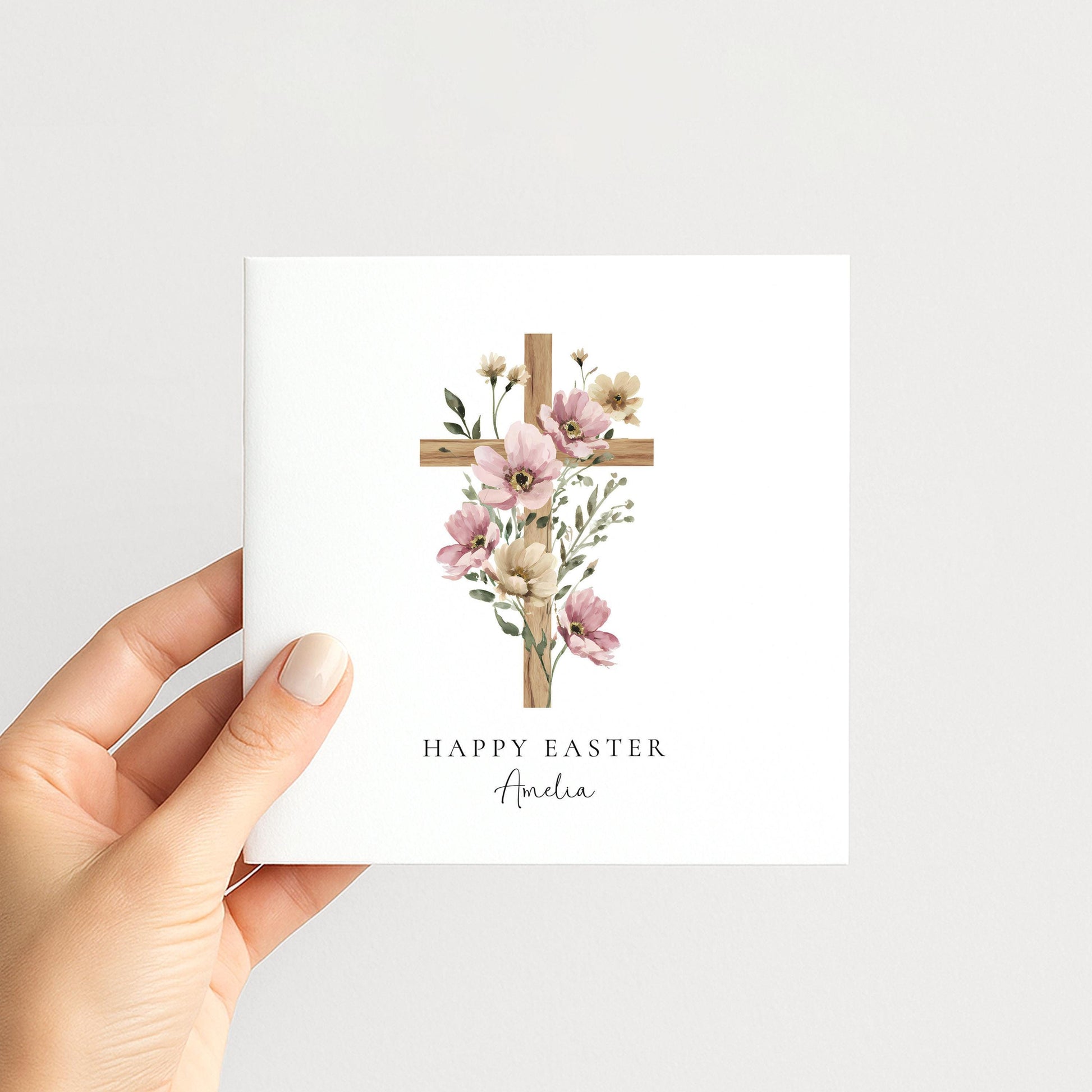 Easter Card – Personalised Floral Cross Card With Matte Finish & Custom Name
