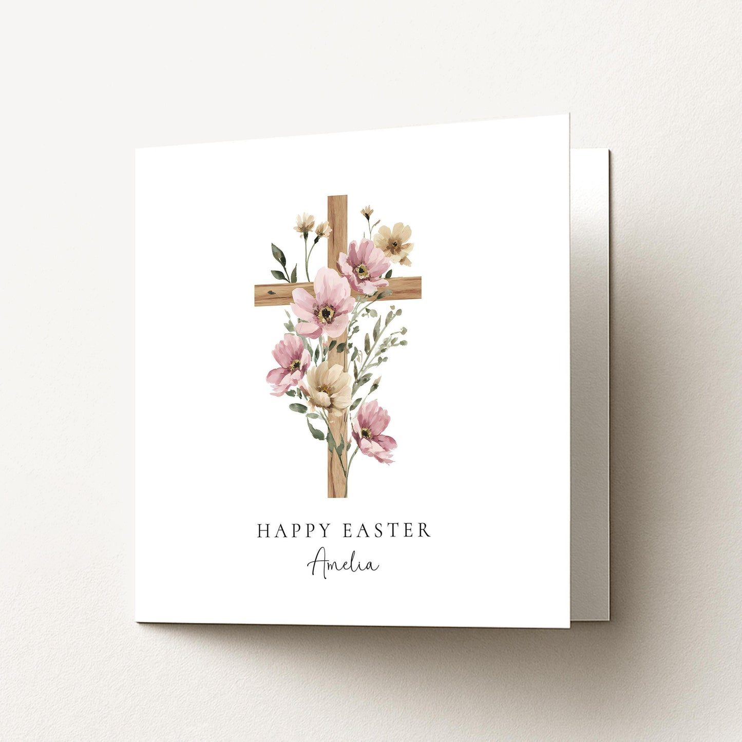 Easter Card – Personalised Floral Cross Card With Matte Finish & Custom Name