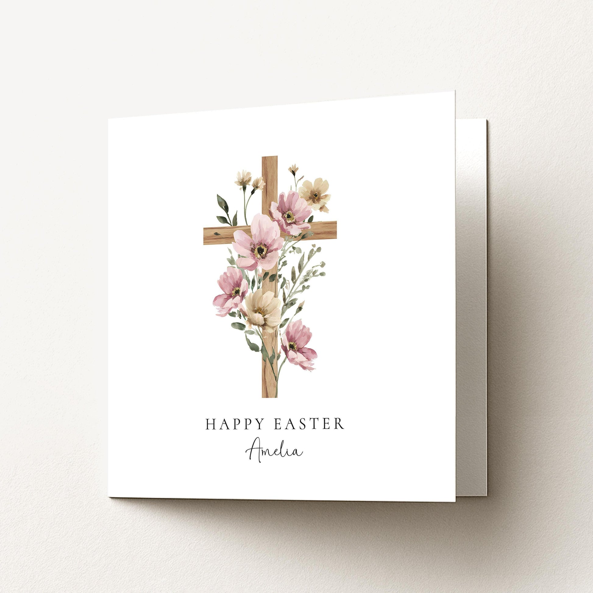 Easter Card – Personalised Floral Cross Card With Matte Finish & Custom Name