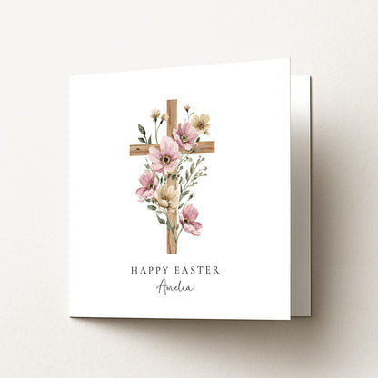 Easter Card – Personalised Floral Cross Card With Matte Finish & Custom Name