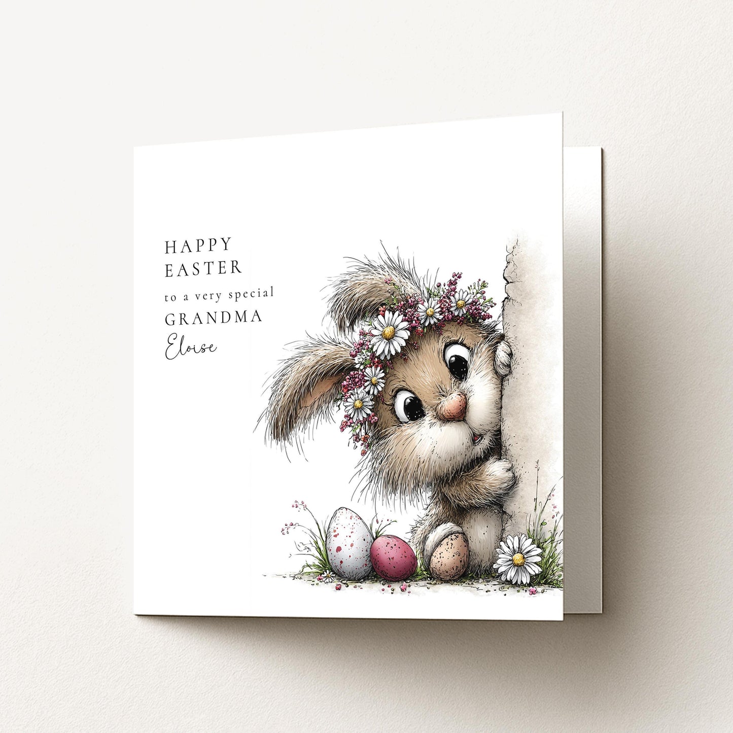 Easter Card for Grandma – Personalised Spring Greeting Card With Cute Bunny Design