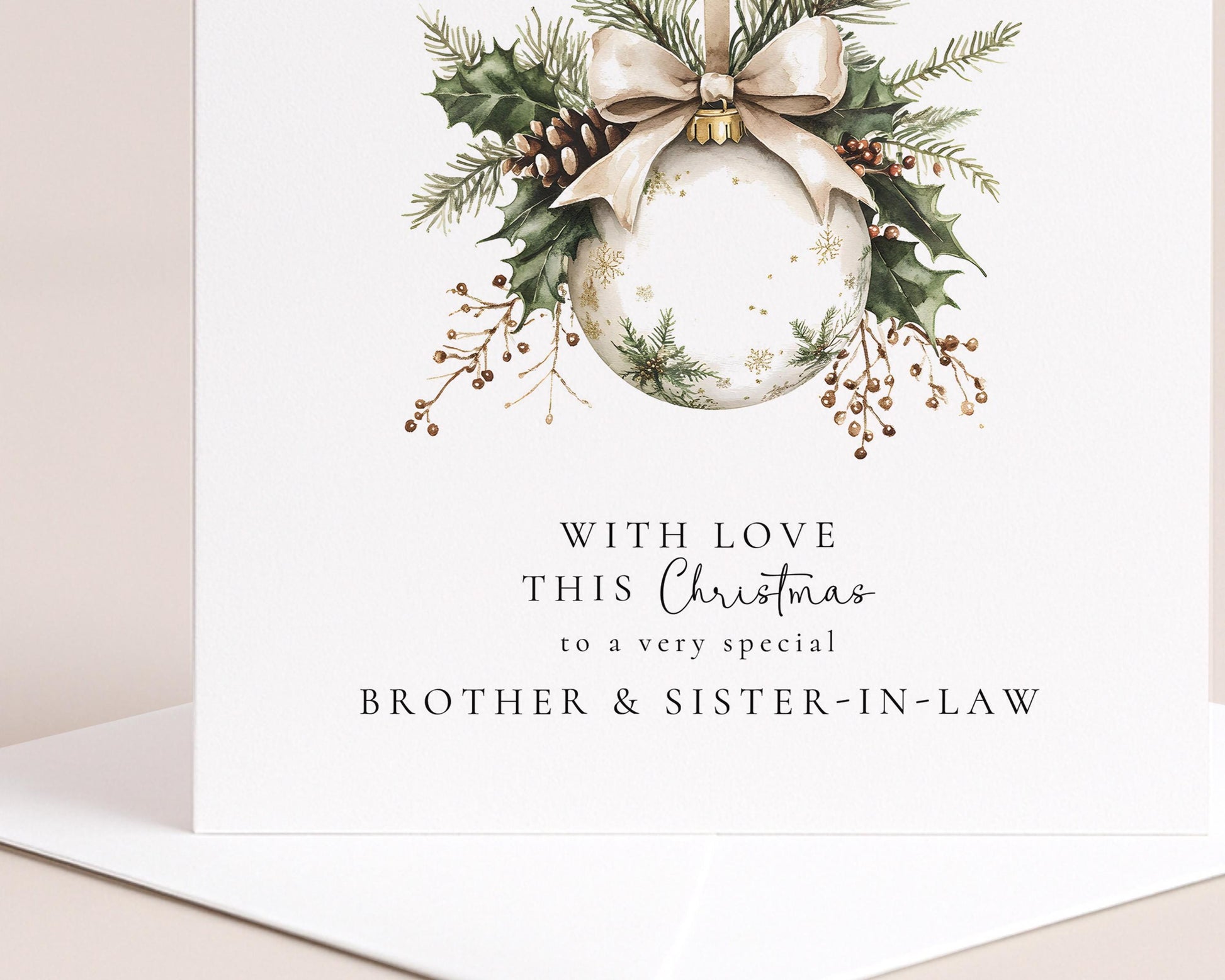 Elegant Christmas Card – Personalised Brother and Sister-in-Law Holiday Bauble Design
