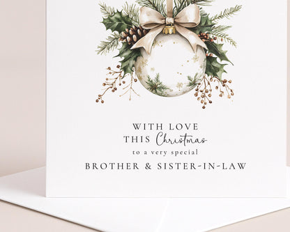 Elegant Christmas Card – Personalised Brother and Sister-in-Law Holiday Bauble Design
