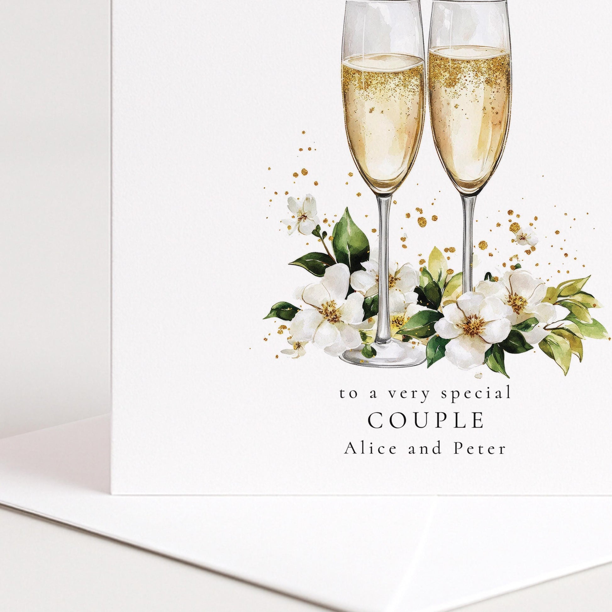 Engagement Card Couple – Personalised Floral Keepsake With Champagne Glasses Gift