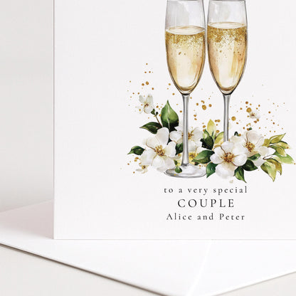Engagement Card Couple – Personalised Floral Keepsake With Champagne Glasses Gift