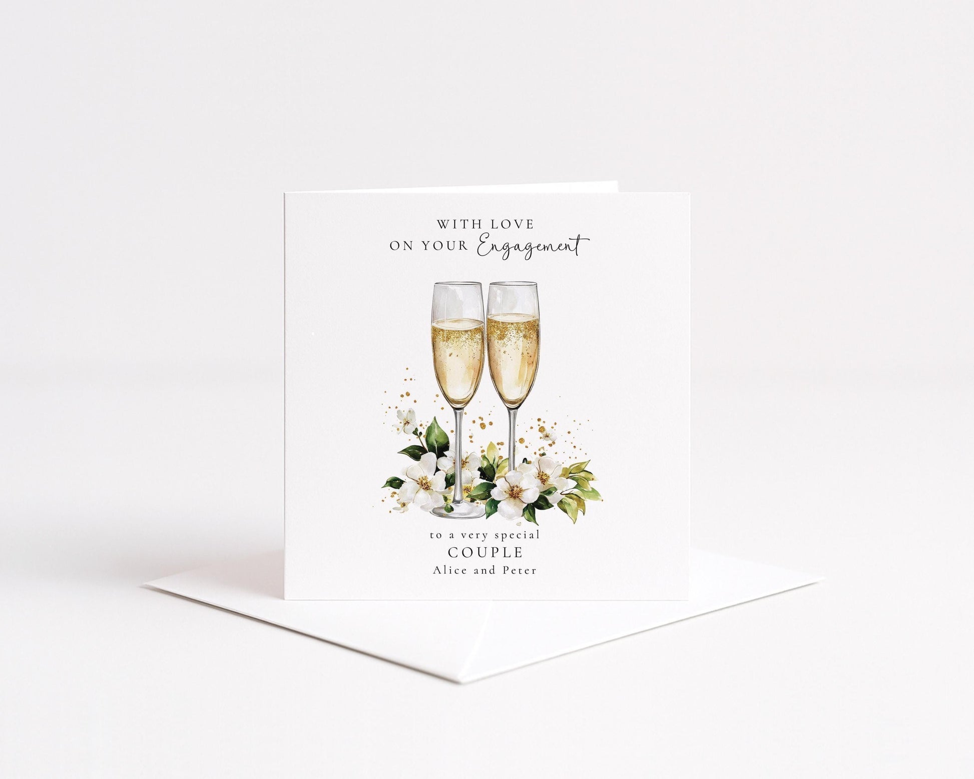 Engagement Card Couple – Personalised Floral Keepsake With Champagne Glasses Gift