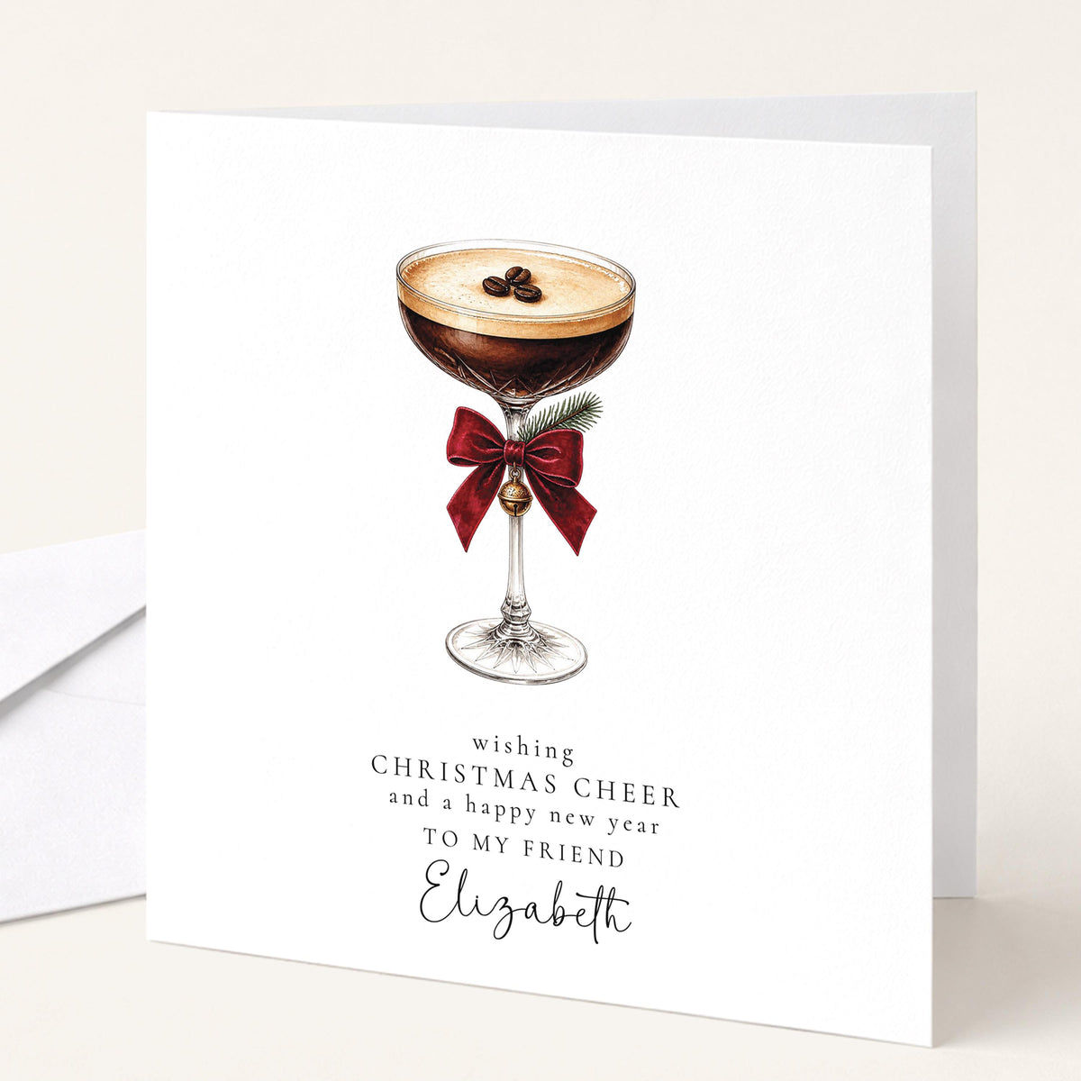 Personalised Friend Christmas Card, Espresso Martini Cocktail Card, Wishing Christmas Cheer Card, Custom Name Card