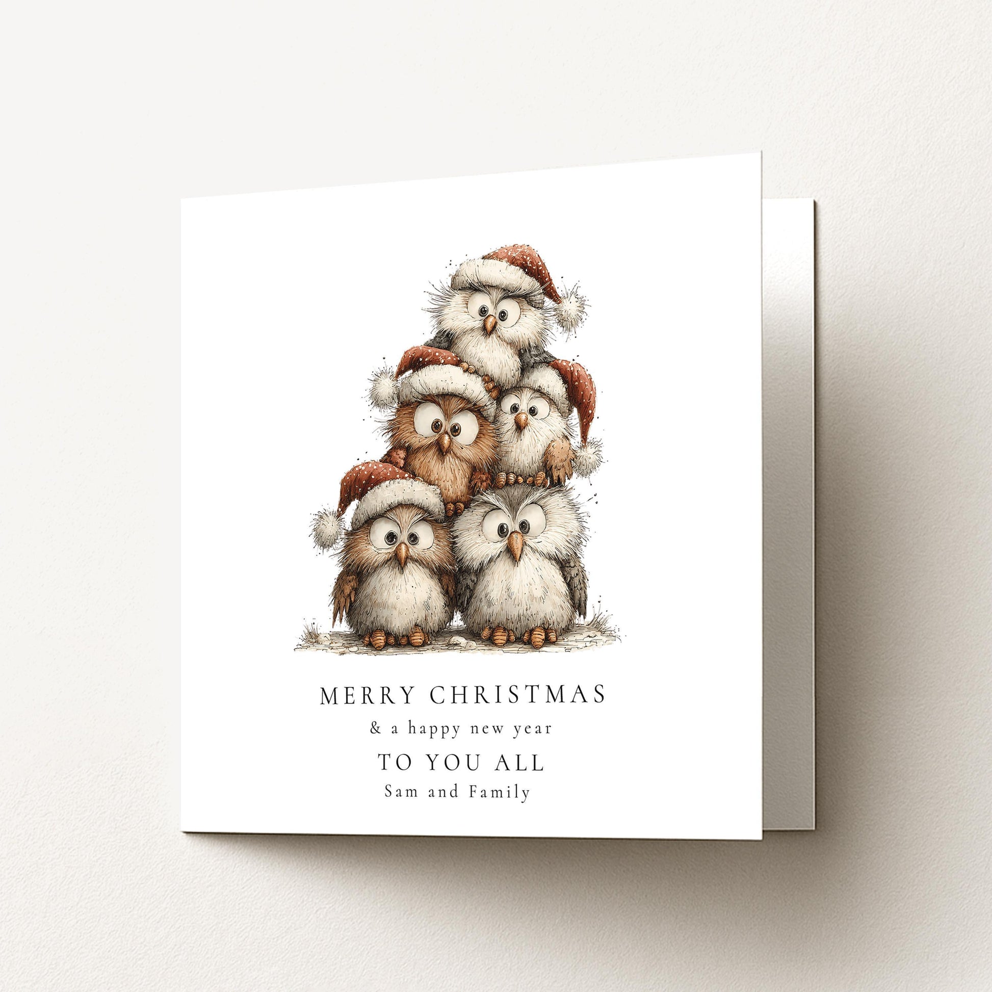 Family Christmas Card – Personalised Holiday Card UK | Festive Owl Design