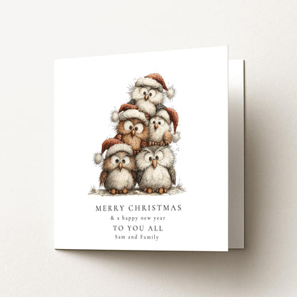 Family Christmas Card – Personalised Holiday Card UK | Festive Owl Design