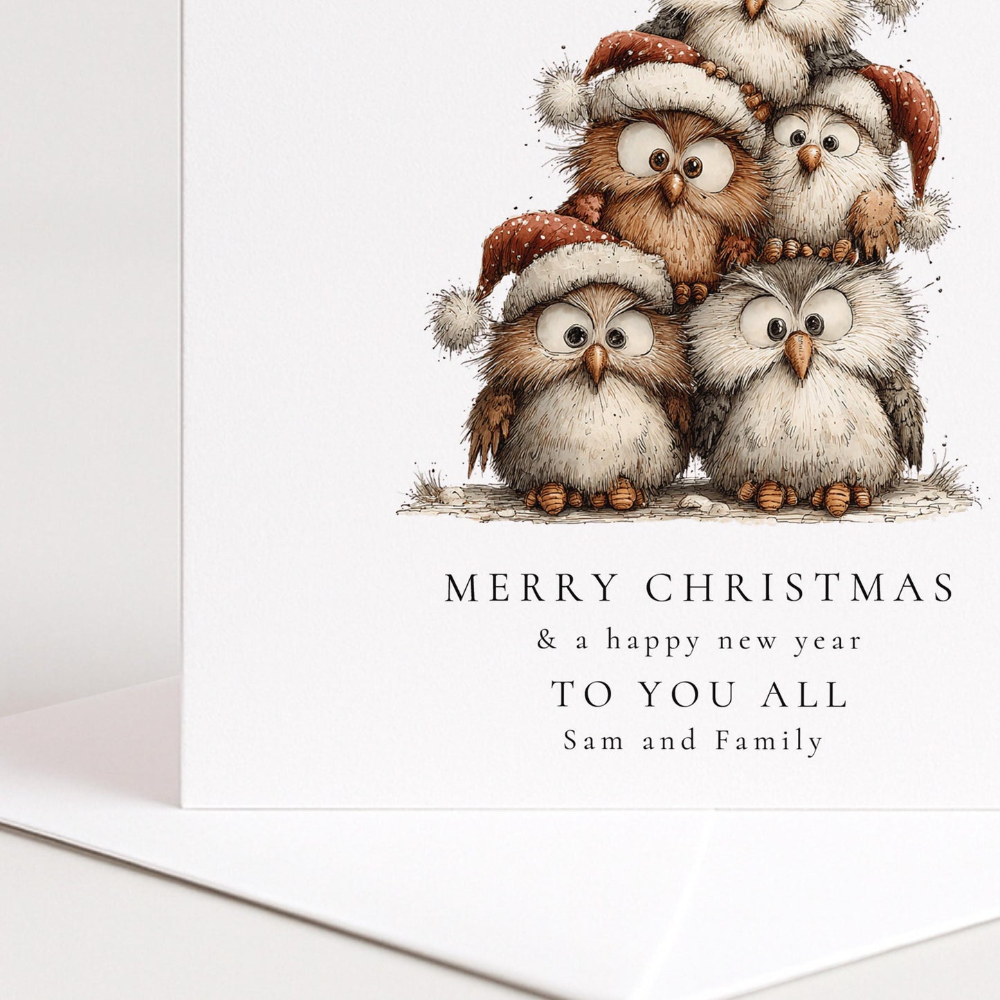 Family Christmas Card – Personalised Holiday Card UK | Festive Owl Design