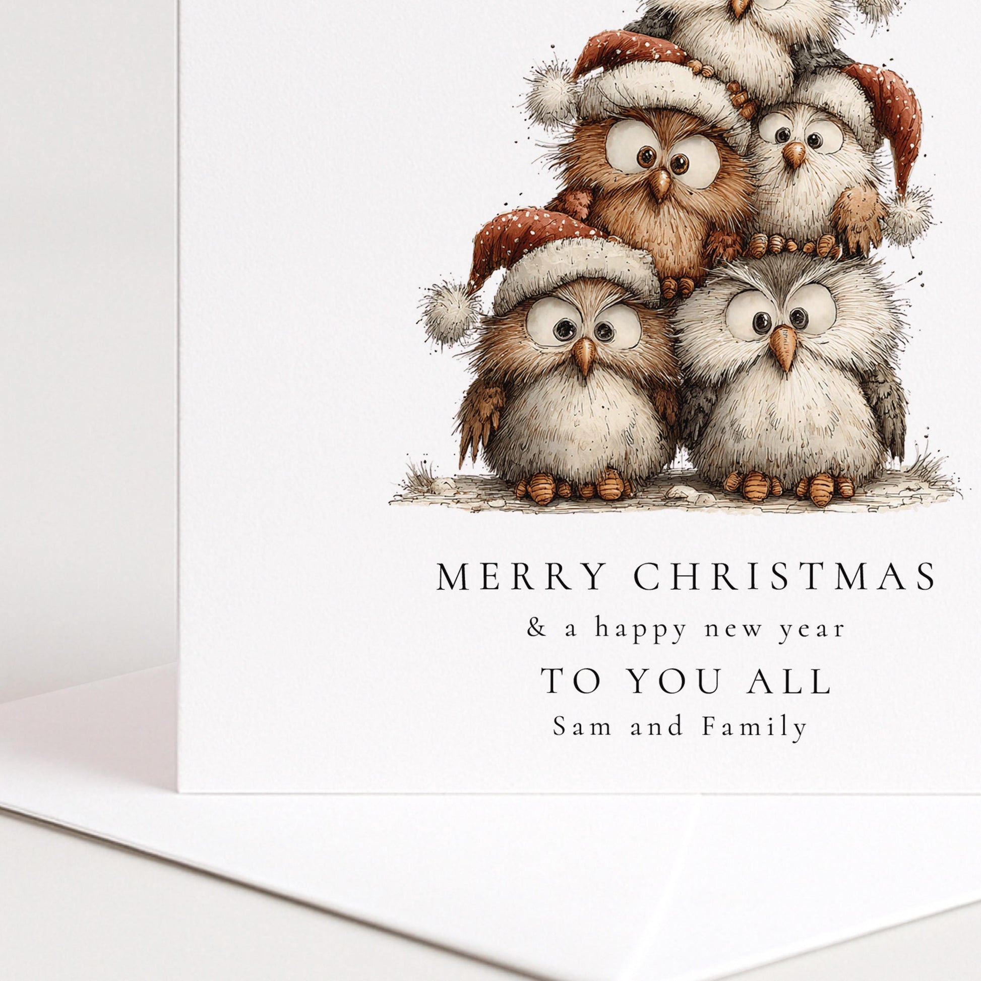 Family Christmas Card – Personalised Holiday Card UK | Festive Owl Design