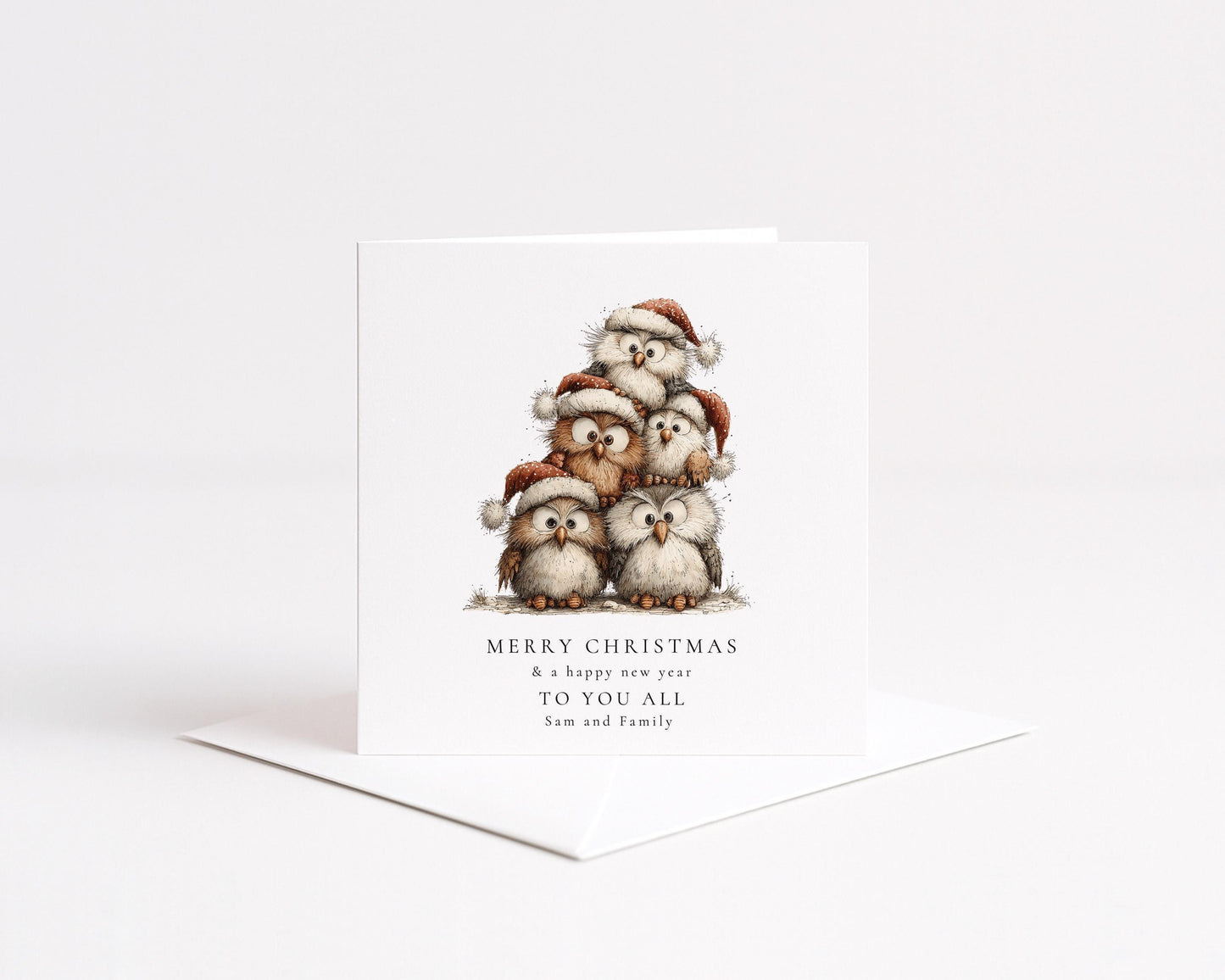 Family Christmas Card – Personalised Holiday Card UK | Festive Owl Design