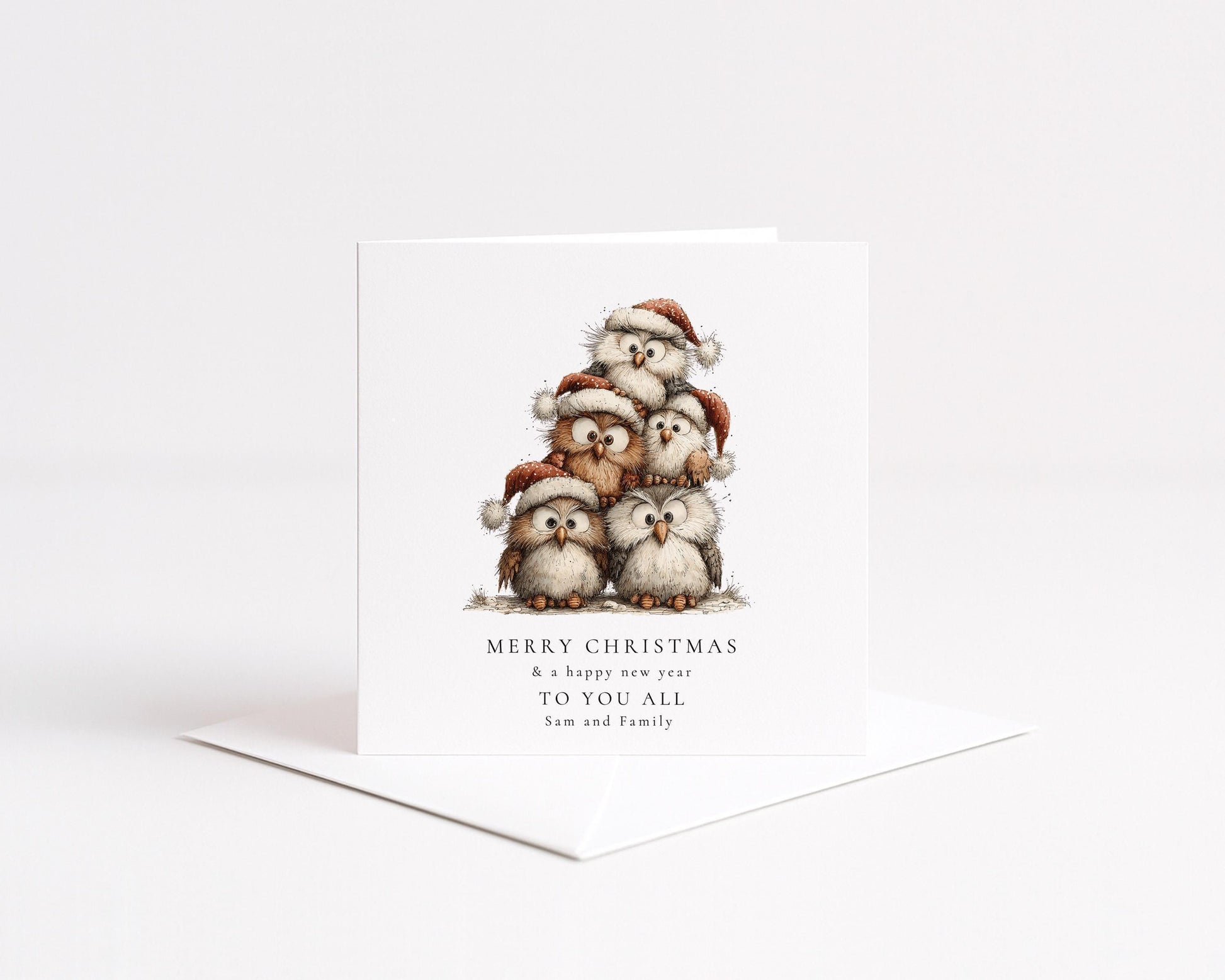 Family Christmas Card – Personalised Holiday Card UK | Festive Owl Design