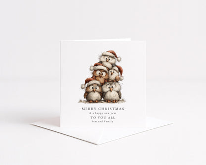 Family Christmas Card – Personalised Holiday Card UK | Festive Owl Design