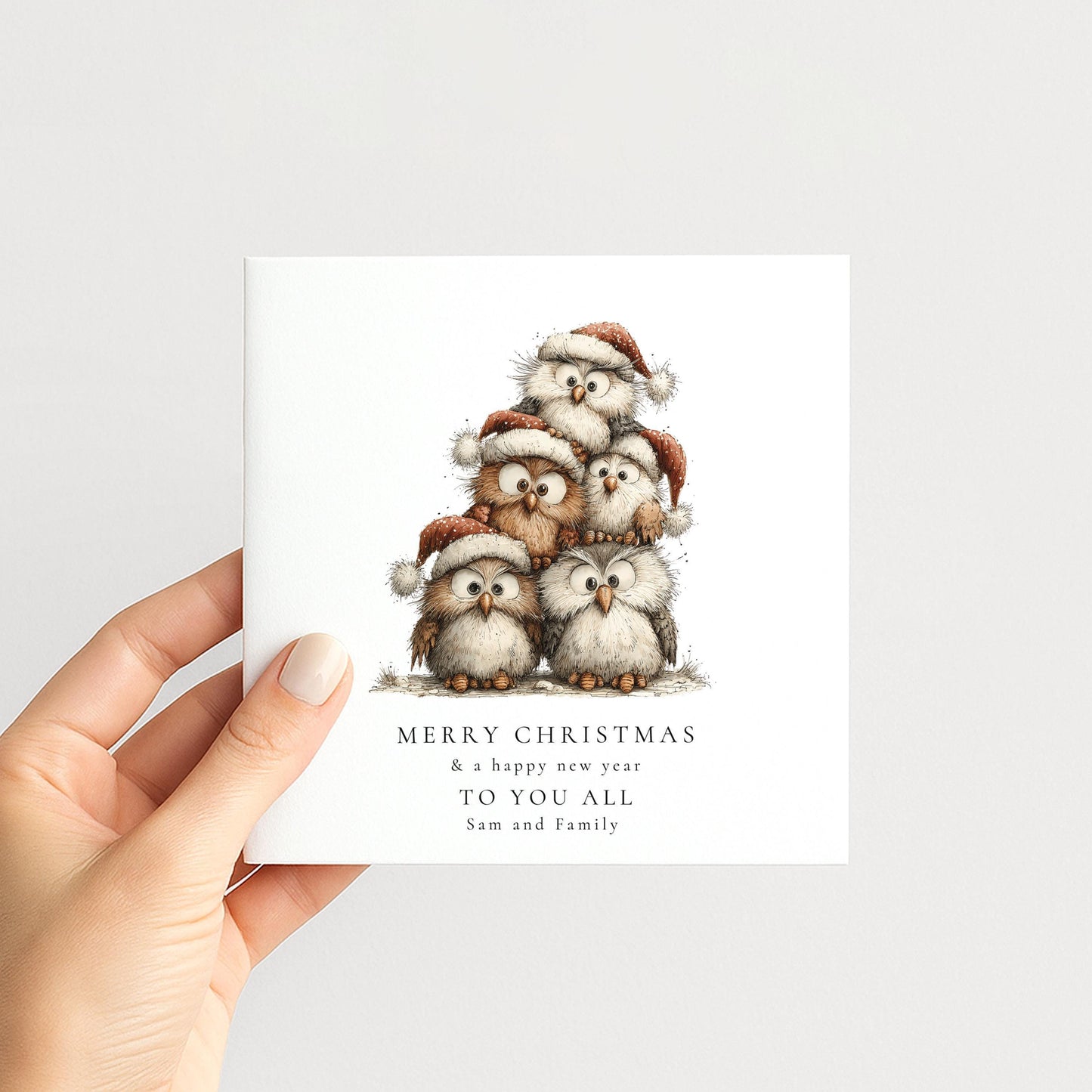 Family Christmas Card – Personalised Holiday Card UK | Festive Owl Design