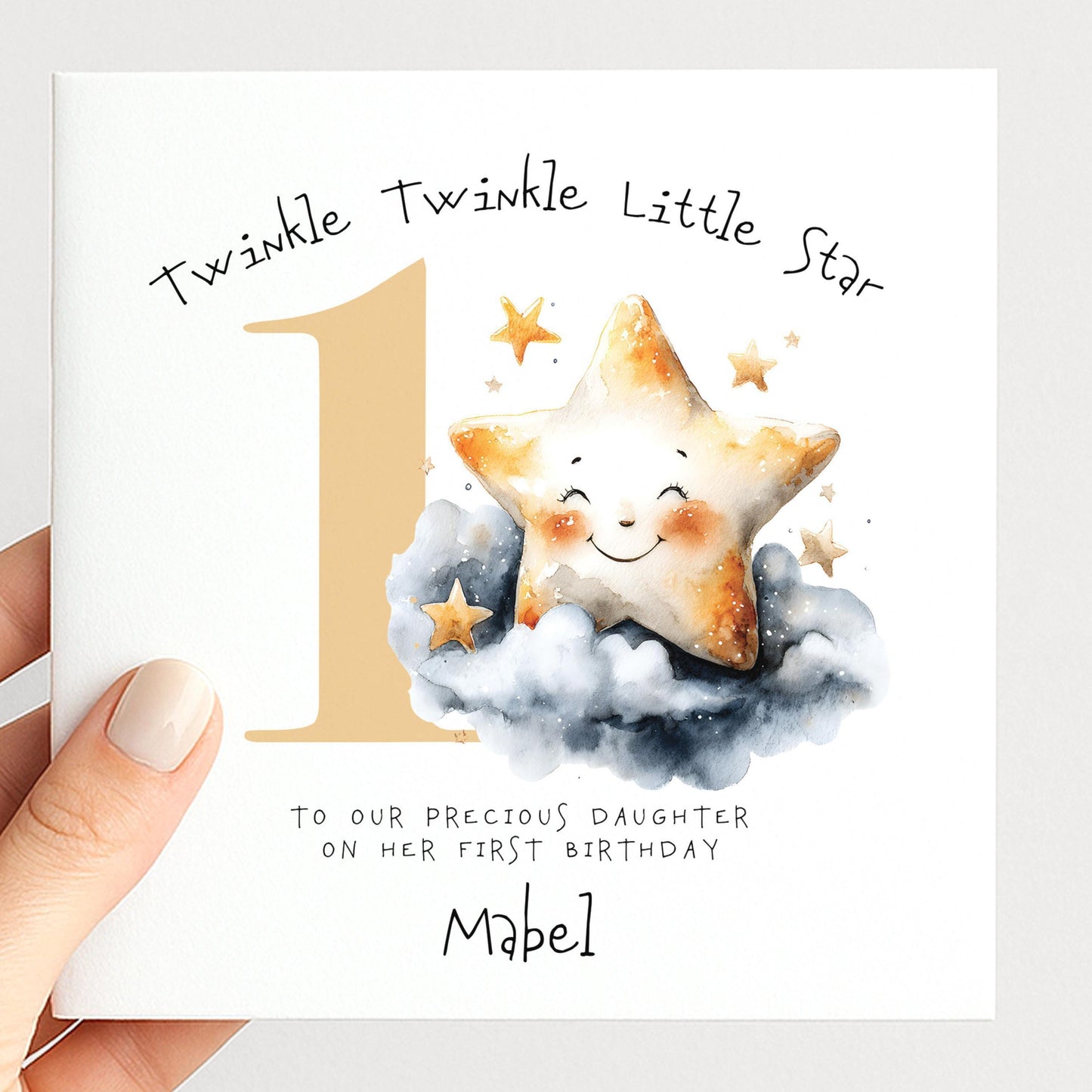 First Birthday Card - Personalised Twinkle Star Nursery Rhyme Keepsake