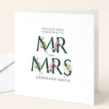 First Christmas Card – Personalised Holiday Greeting With Festive Holly Illustration
