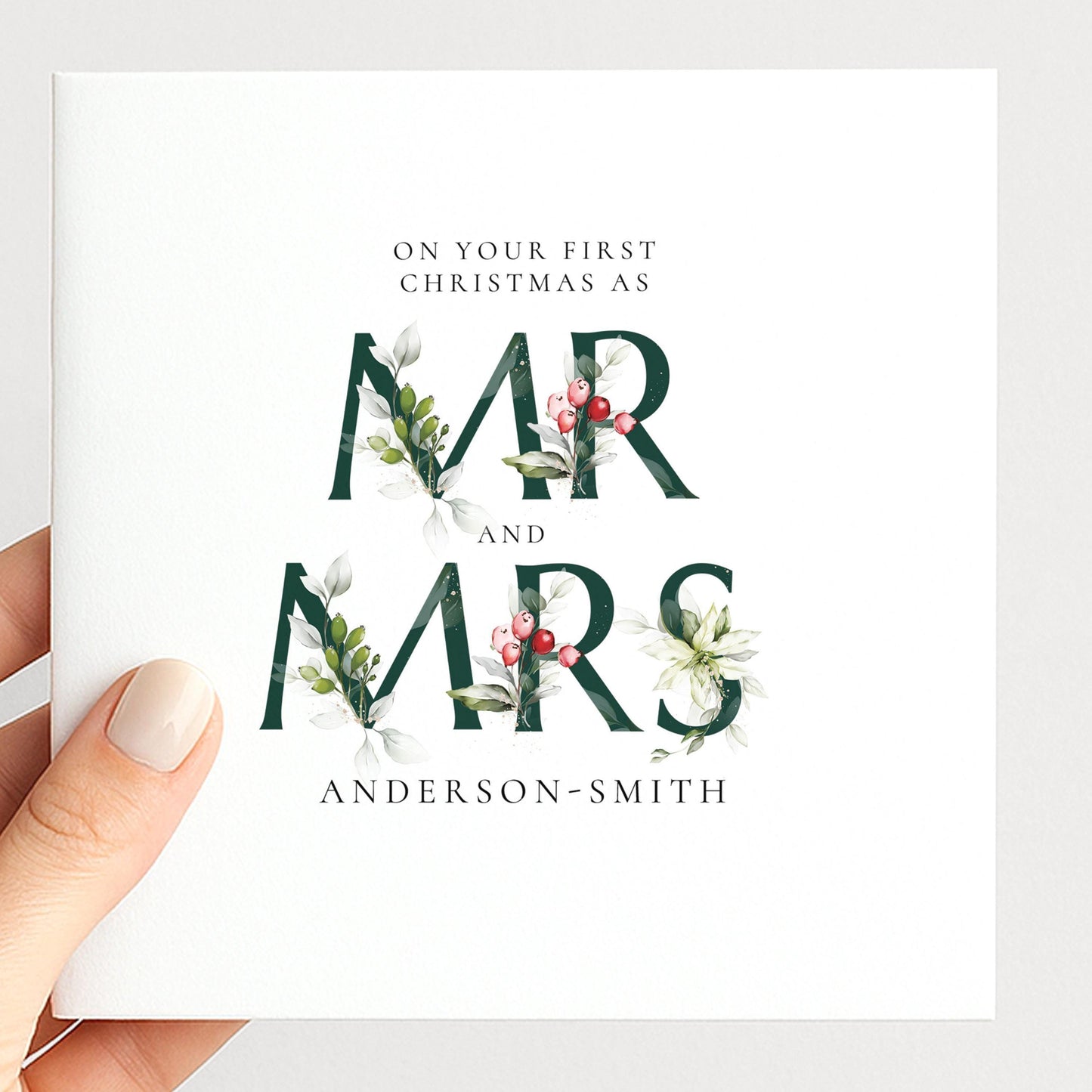 First Christmas Card – Personalised Holiday Greeting With Festive Holly Illustration